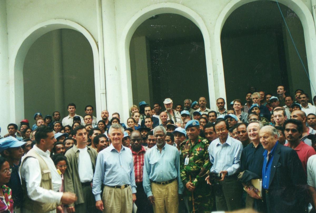 A crowd of people outside in East Timor.